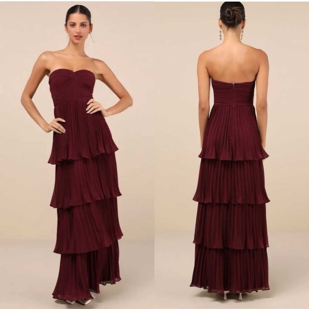 NWT Seriously Sensational Plum Purple Strapless Tiered Maxi Dress
